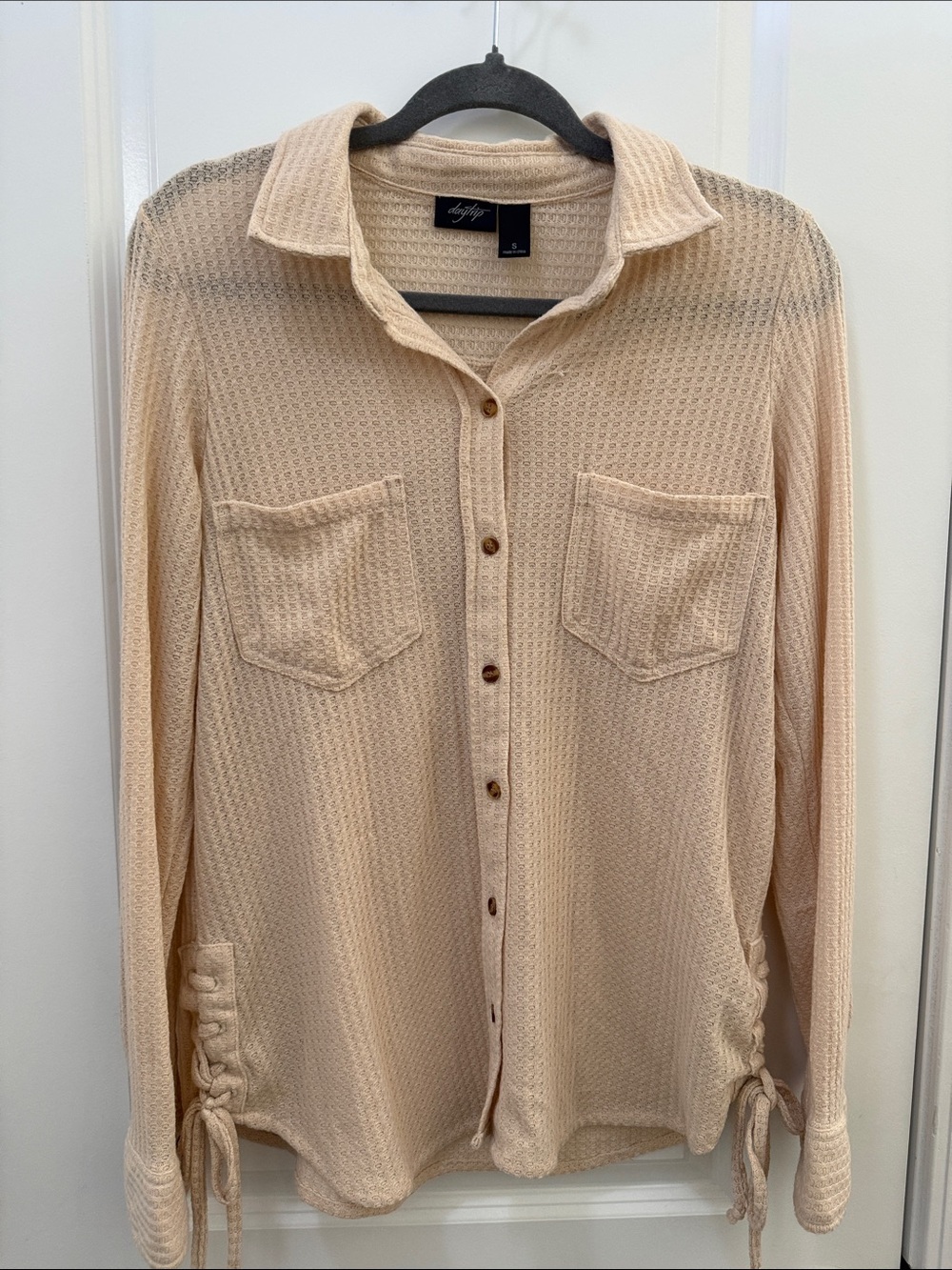 Daytrip Beige Waffle Knit Button-Up Shirt